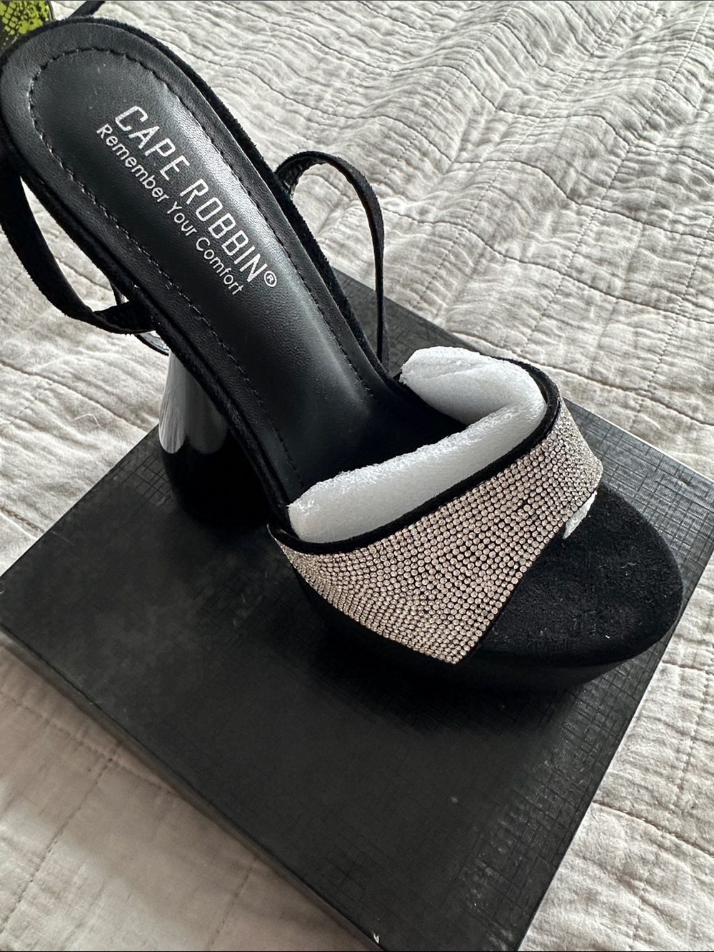 Cape Robbin Black Heel with Silver Rhinestone Front Strap